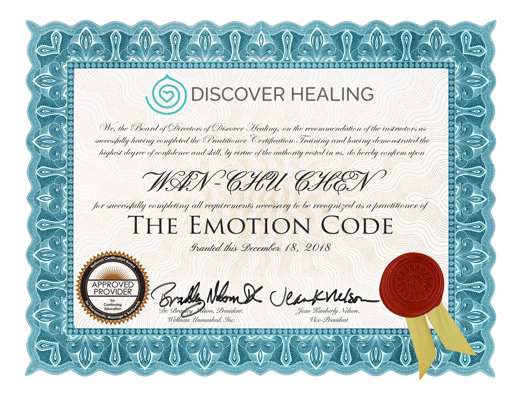 情緒密碼 The Emotion Code 認證證書